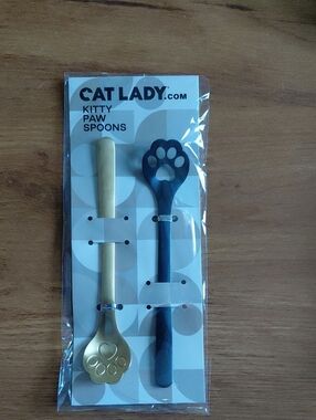 Cat Lady Kitty Paw Spoons – Gold and Dark Blue Set